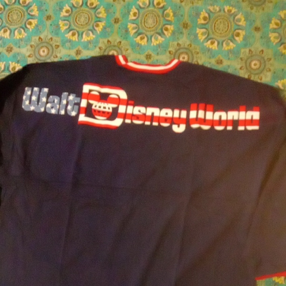Disney Walt Disney World Navy Blue Red and White Shirt